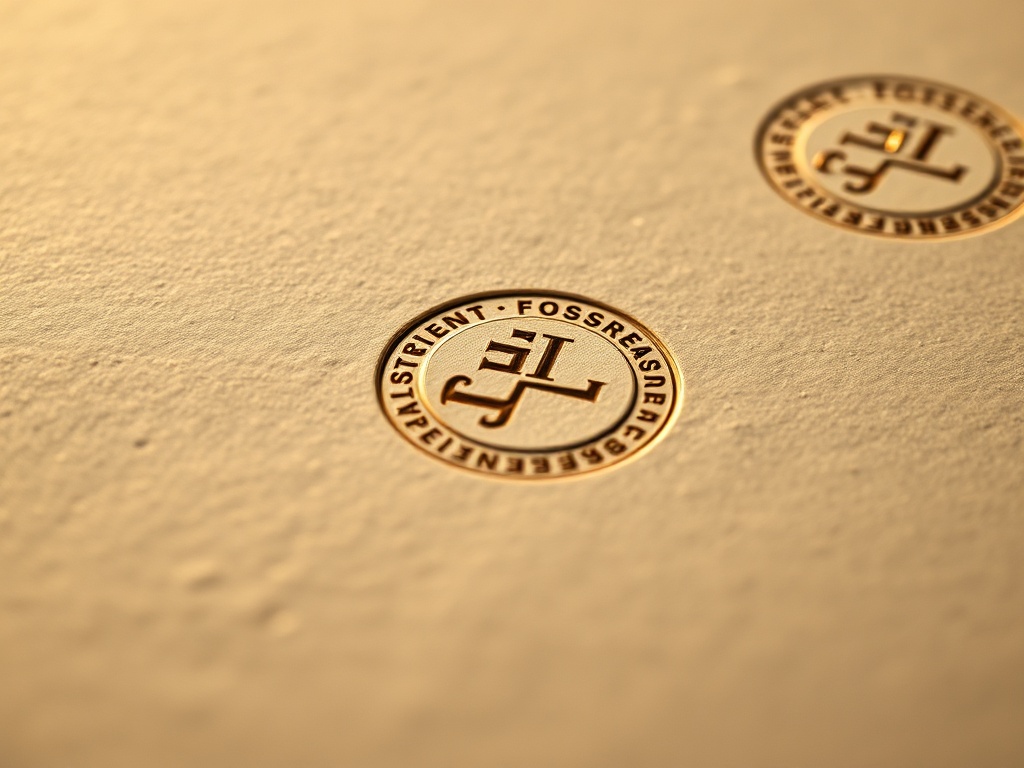 Close-up of premium textured paper with subtle embossed legal seals, shallow depth of field, warm golden hour light illuminating the grain, photorealistic 8k macro photography, commercial style